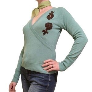 Dorothée Bis Retro Appliqué Aqua Fitted Sweater